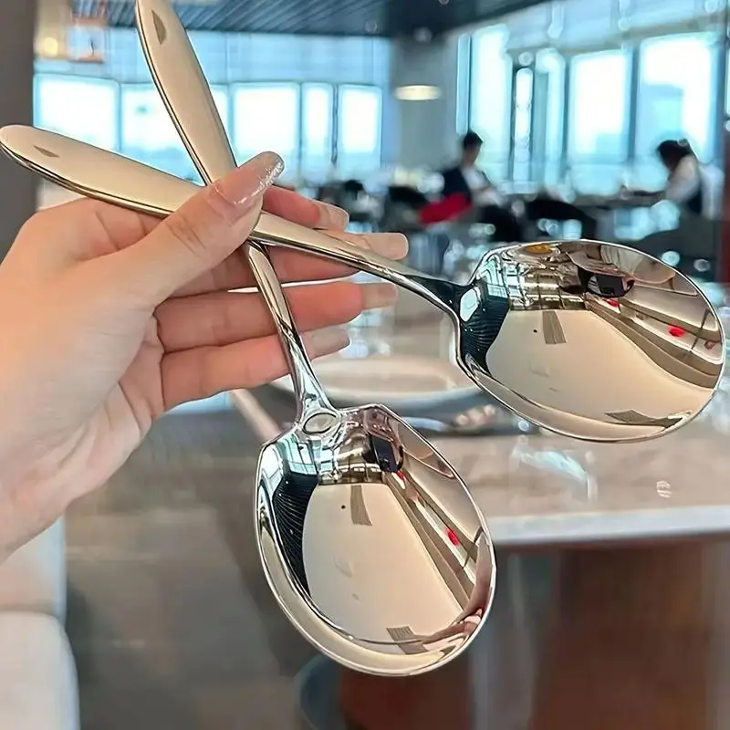 2/4/6 Piece Stainless Steel Thick Spoon Set, Large Square Spoons, Serving Spoons For Buffet, Buffet Serving Utensils, Dinnerware Utensils, Tableware Utensils, Party, Dinner, Kitchenware