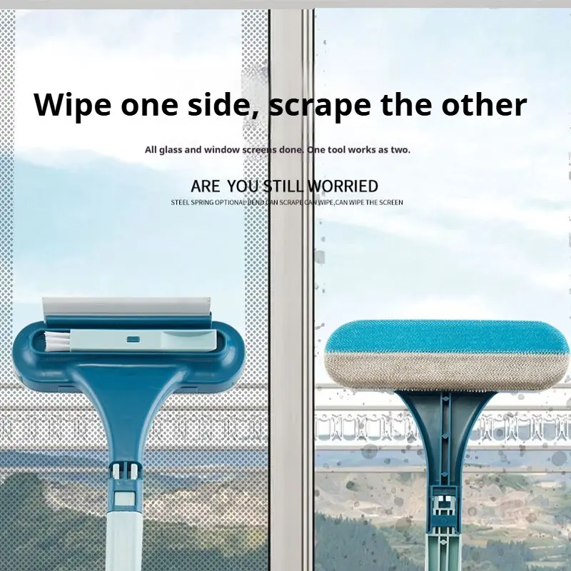 Multi-Functional Window Screen Cleaner Brush, No Disassembly, Dual-Sided Head, Detachable Handle, Dry Wet Use, Home Glass Cleaning Tool