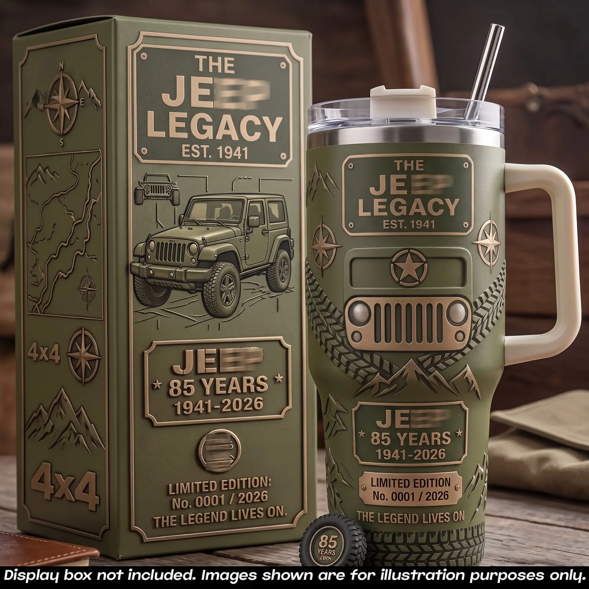 85th Anniversary  V2 40oz Insulated Tumbler With Handle & Straw, 1941–2026 Collector Edition Stainless Steel Travel Mug, Vintage Off-Road 4x4 Utility Vehicle Design, Adventure Camping Gift for Trail & Outdoor Enthusiasts