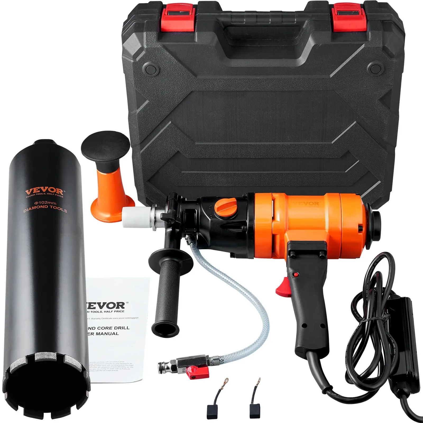 【DealsForYouDays】VEVOR Diamond Core Drilling Machine, 4in Handheld Wet Concrete Core Drill Rig, 1100-2400RPM Two Speed 1-1/4 Thread 2 Bubble Levels, 3-4in Drilling Diameter for Concrete Brick Block Stone, 1500W