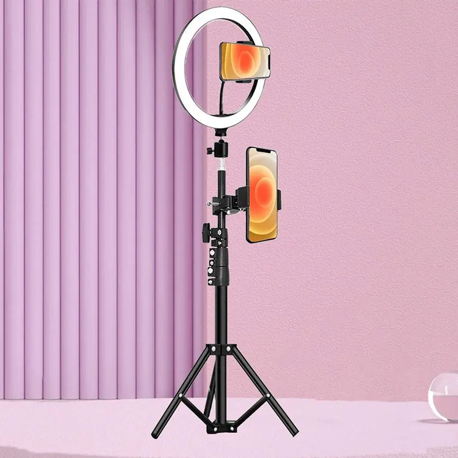 10 Inch Ring Light with Tripod Stand, Selfie Light Kit, 1 Set Lamp with Cellphone Clip & Retractable Tripod & Phone Holder, Dimmable LED Light, Suitable for Selfie Camera Photography/Makeup/Video, Smartphone Camera Accessories