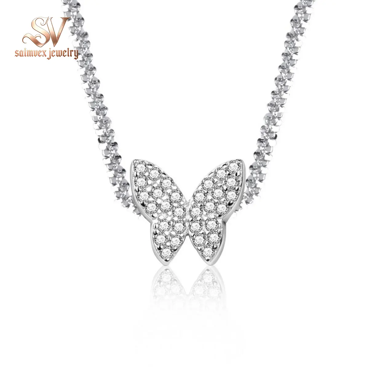 Salmvex Jewelry Butterfly Choker Necklace Pendant Chain VVS Synthetic Moissanite S925 Chain Pendant Necklace Jewelry Perfect Birthday Wedding Engagement Anniversary Christmas Gift