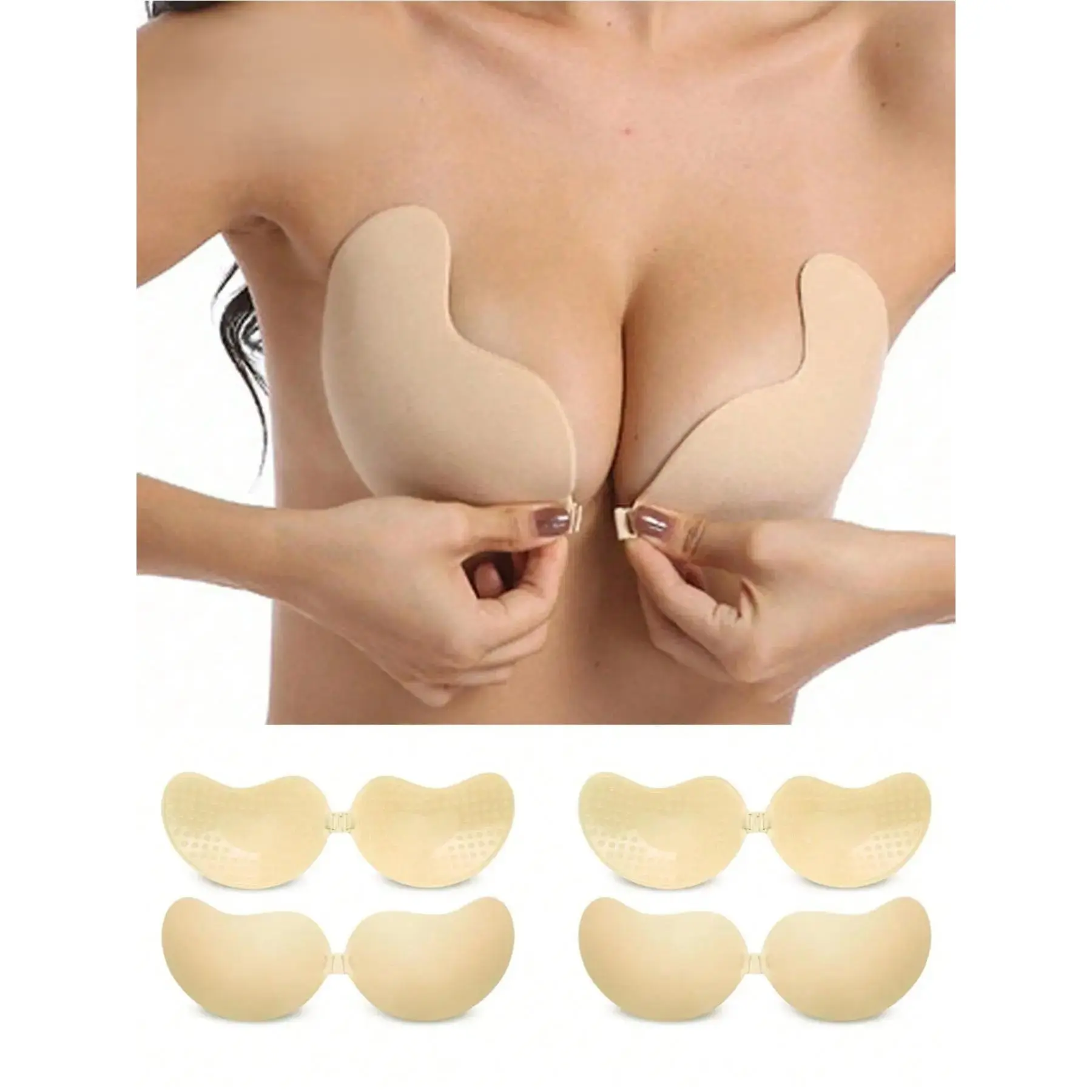 Women's Invisible Push Up Backless Strapless Bra - 2 Pairs Seamless Self-Adhesive Sticky Flat Cup-Nude Nipple Covers for Wedding Dress Lingerie, Sticky Bra Push Up, Strapless Bra Push Up