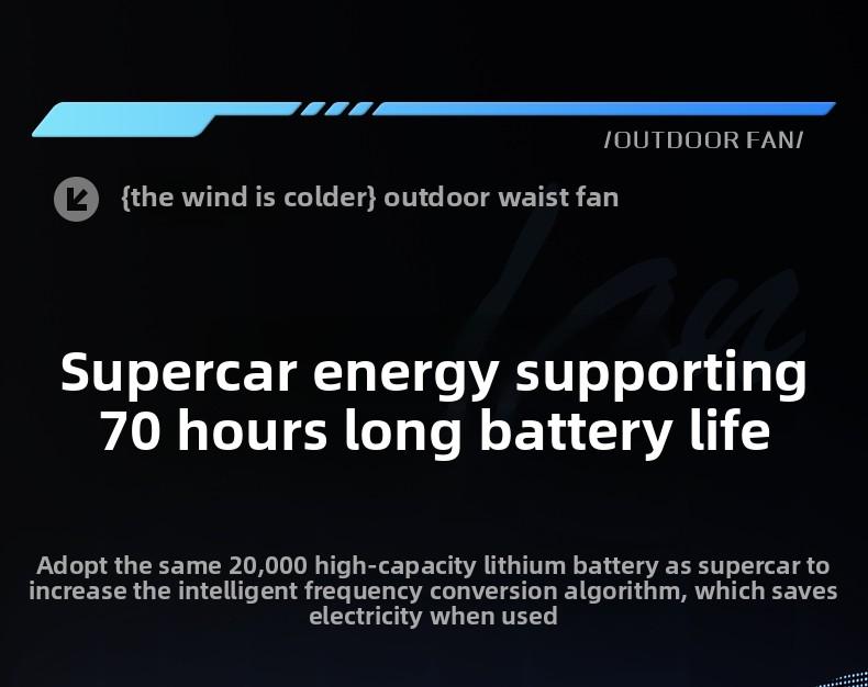 HOOYS Personal Waist Portable Rechargeable Fan, 6000mAh Battery Power bank, 5 Speeds 5300RPM Airflow, LED Light, Wearable Belt Fan for Outdoor, Jobsite, Farms, Traveling, Fishing