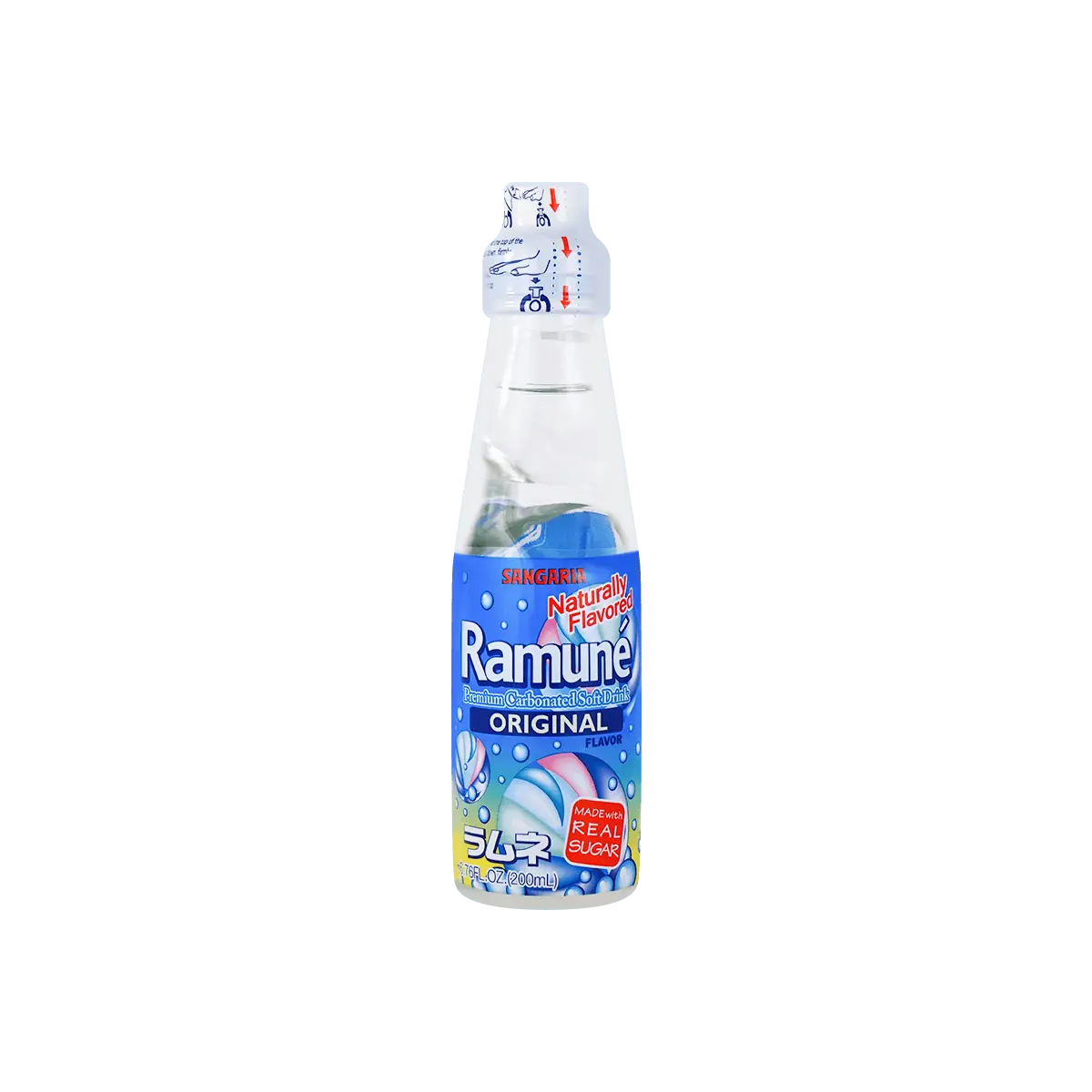 SANGARIA Japanese Ramune Soda Original Flavor - 200ml Glass Bottle, Classic Japanese Soda Drink, Refreshing & Unique Marble Bottle