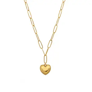Paperclip Chain Link Necklace - Bubbly Heart
