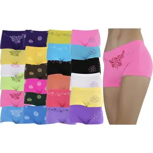 ToBeInStyle Women's Pack Of 6 Randomly Assorted Print Seamless Microfiber Boyshorts