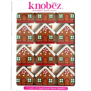 Decorative Knob Covers - Gingerbread House - 12pk - Stretch Over Hardware Decorations, Holiday Winter Christmas, Kitchen Bathroom Dresser Home