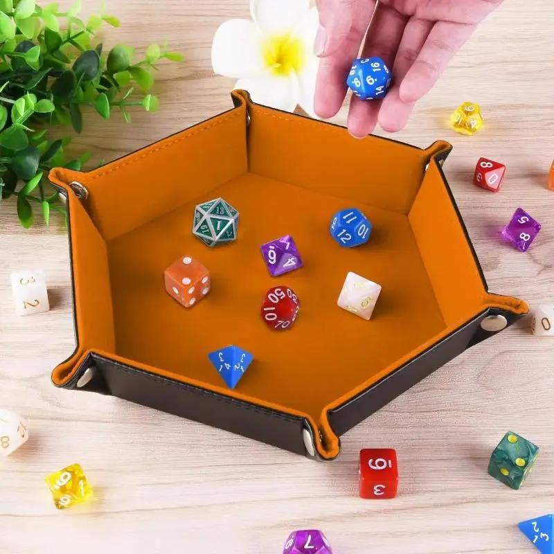 1 pc dice tray PU leather folding hexagonal tray dice holder Storage for dice games such as RPG, DND and other table games
