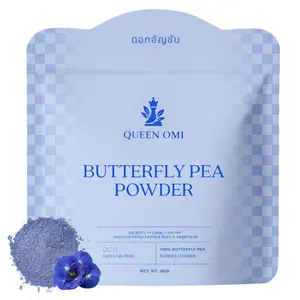 Queen Omi Organic Butterfly Pea Flower Tea Powder| Herbal Tea | Natural Food Coloring | Caffeine Free Tea | Plant Based Superfood | Blue Matcha | Color Changing Magic | Sun Dried in Thailand | 80g
