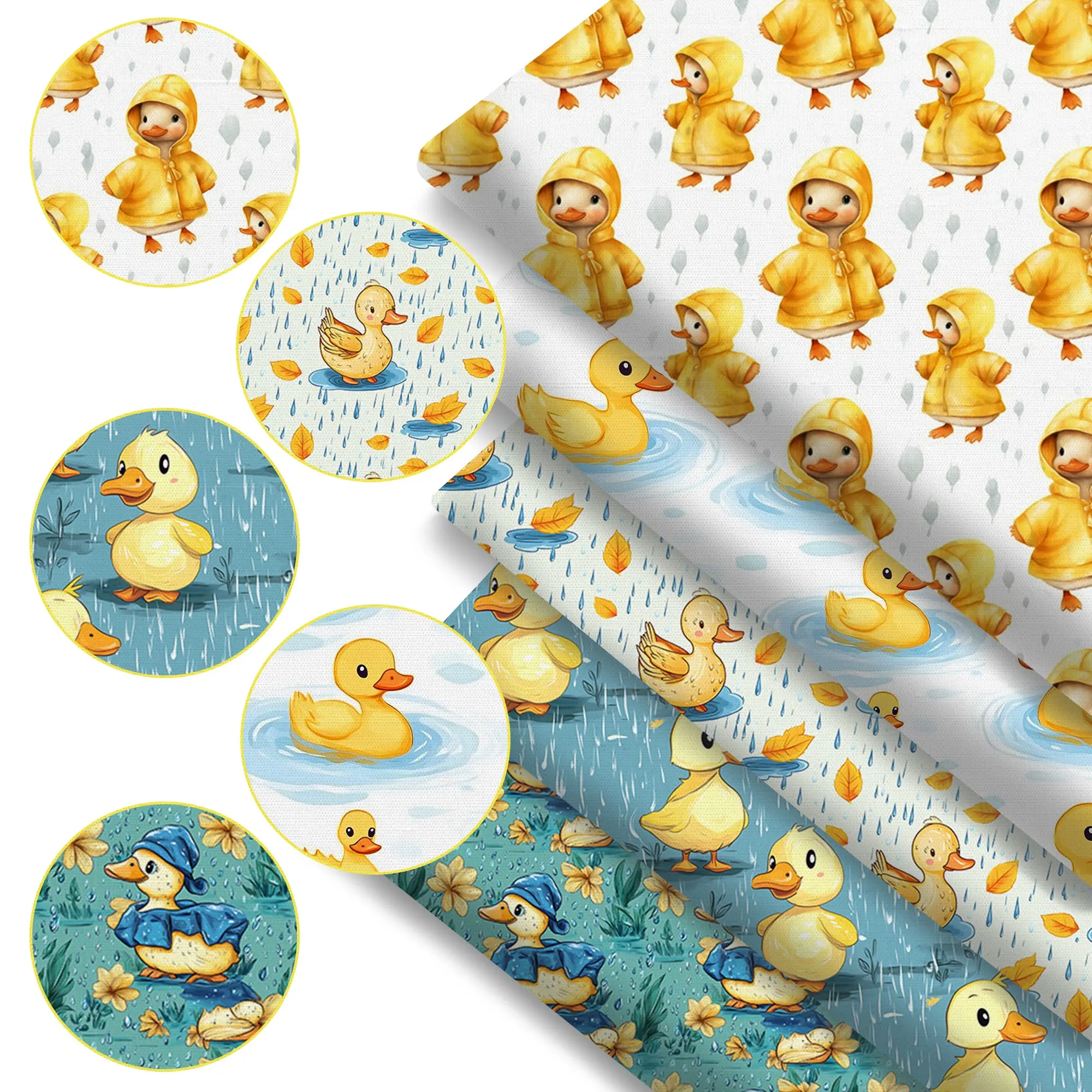 5pcs Cute Duck Print Floral Pattern Patchwork Design Fat Quarters 100% Polyester Quilting Fabric Assorted Bundles 7.8"x7.8", Beginner Friendly - for Beginner Craftsmen, Quilting & Sewing Project, Patchwork, Diy Crafts, Gifts Ideas