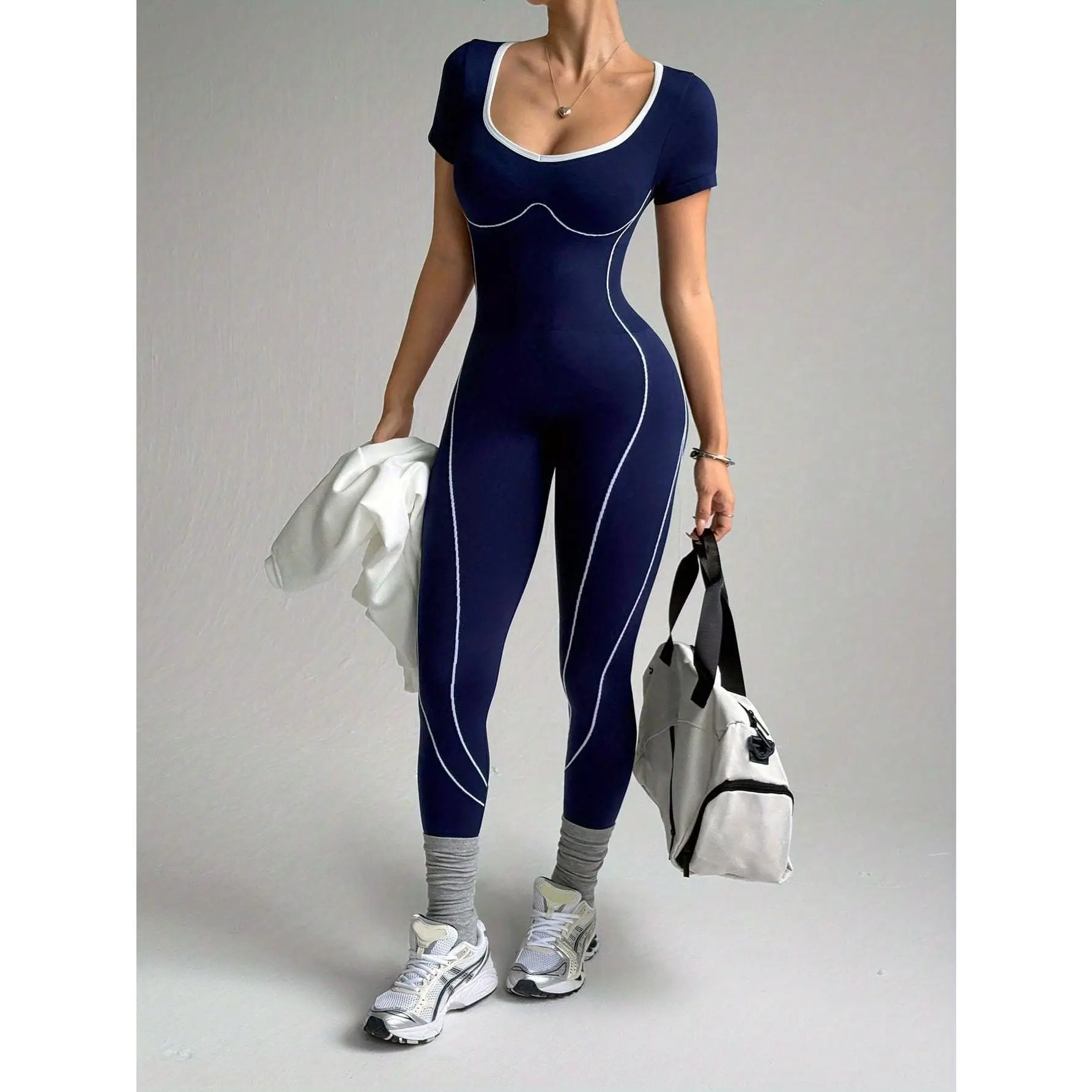 WildPeak Wear-Du Colour-block long jumpsuit for women, peach hip one-piece yoga outfit suitable for outdoor sports