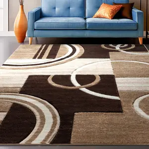 Galaxy Waves Ivory Modern Rug - Elegant Geometric Circles Rug, Ideal for Living Room, Bedroom Decor