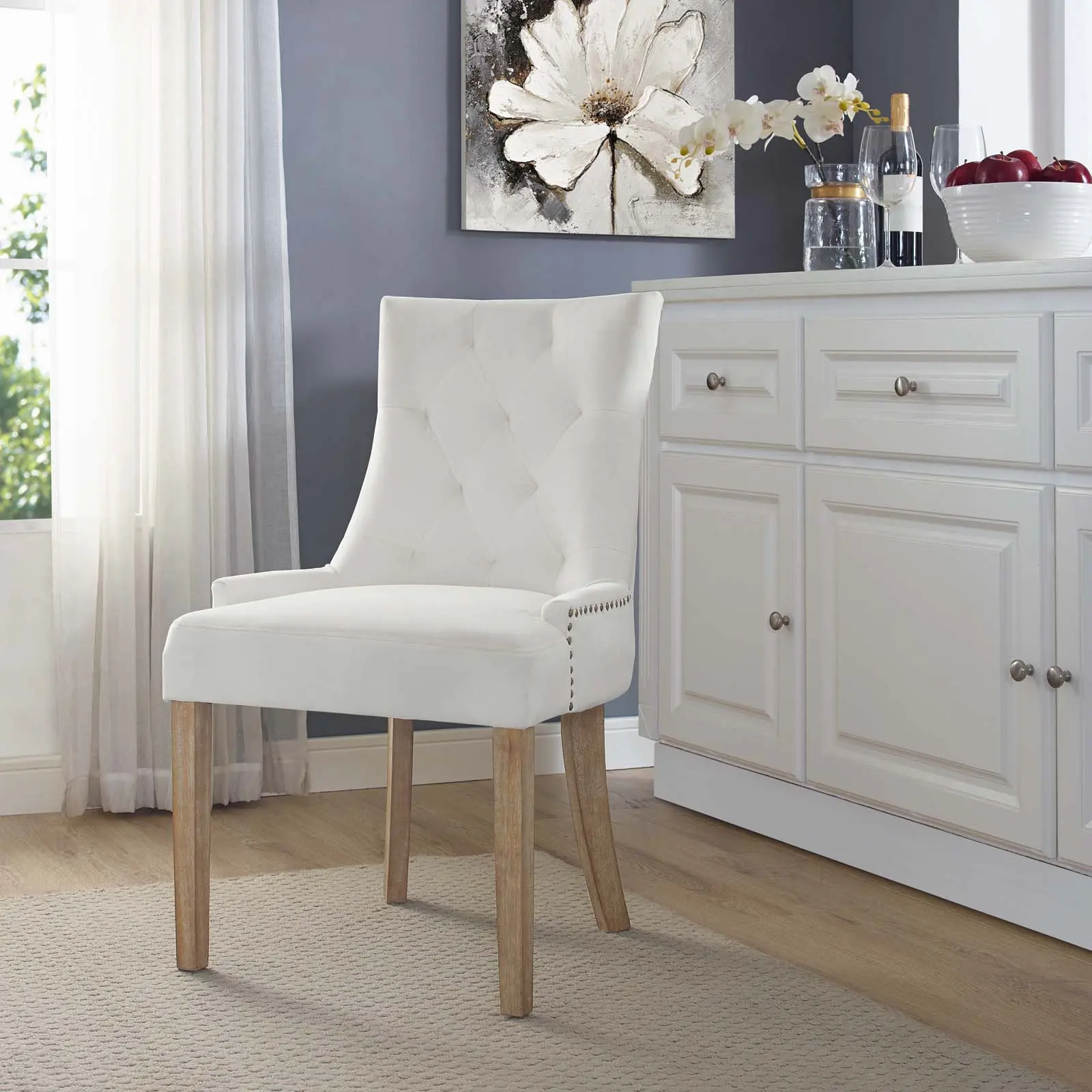 Modway Pose Performance Velvet Fabric Dining Chair - Ivory, Tufted Seat Modern Accent Chair for Farmhouse Style Home Dining Room Use, Dining Room Chairs