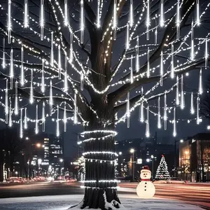 USB-Powered LED Meteor Shower Christmas Lights, 8 Tubes Meteor Rain Lights, Outdoor String Lights, Outdoor Twinkle Lights, Holiday Party Lighting, 192 LEDs Rain Drop Lights, IPX4 Decorative String Lights for Garden