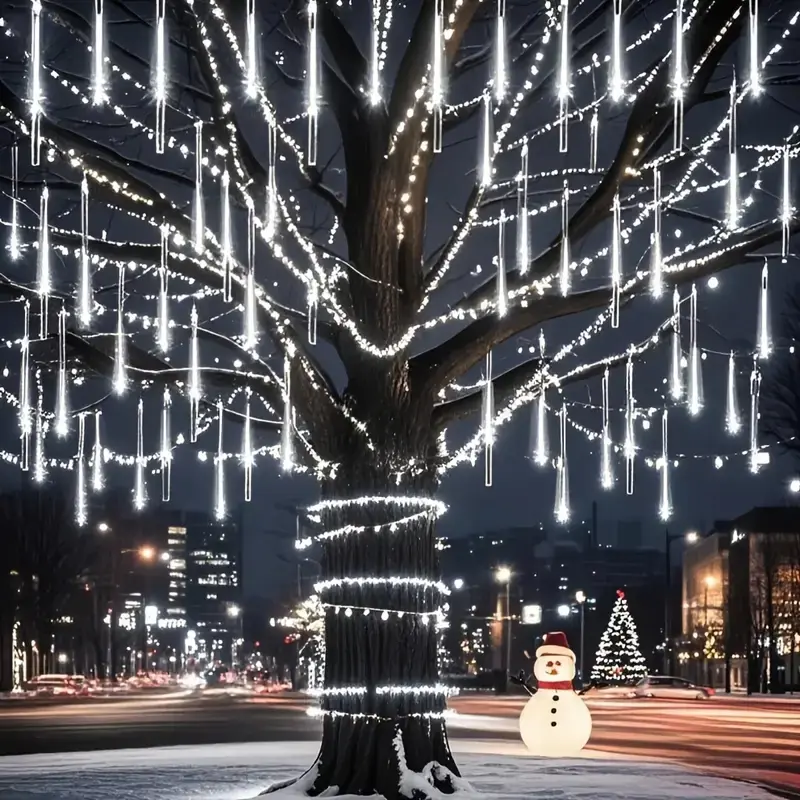 USB-Powered LED Meteor Shower Christmas Lights, 8 Tubes Meteor Rain Lights, Outdoor String Lights, Outdoor Twinkle Lights, Holiday Party Lighting, 192 LEDs Rain Drop Lights, IPX4 Decorative String Lights for Garden, Holiday Decoration Lights