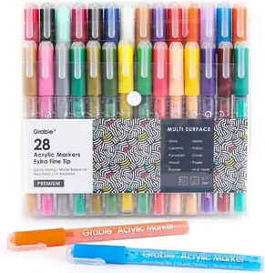 Grabie Acrylic Paint Pens - 28 Color Extra Fine Tip Markers for Various Surfaces - Premium Art Supply Set