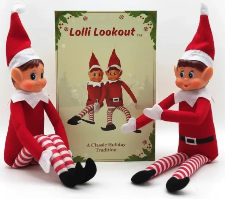 Lolli Lookout Holiday Elf Duo 2-Pack Collector Box Festive PVC Gifting Decorating Collecting Seasonal Stock with Unique Elf Faces and Hair Christmas Ornaments Party