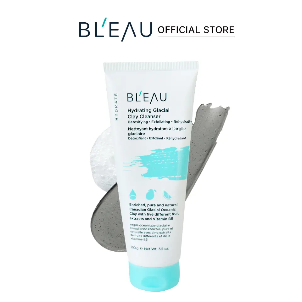 [BL‘EAU Official] Hydrating Glacial Clay Cleanser(100g) |  Cooling Cream-to-Foam Face Wash | Gentle AHA Exfoliating & Pore Minimizing, Deep Cleansing for All Skin Types, Daily Gentle Face Wash