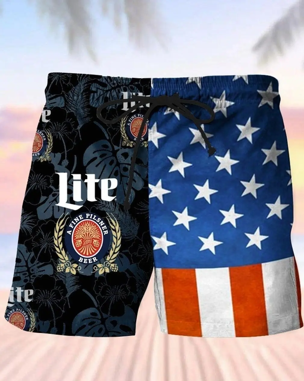 Miller Lite July 4th Print Colorblock Men's Drinking Beach Shorts NNL LAG