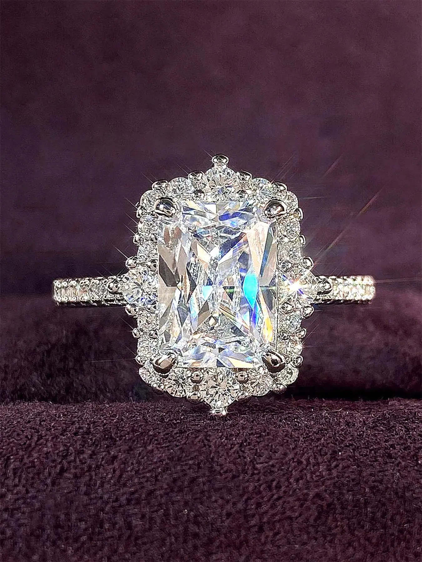 Elegant Rectangle Shaped Artificial Zircon Decor Ring, Elegant Exaggerated Ring, Exquisite Trendy Engagement Ring, Fashionable Luxury Jewelry for Women As Anniversary Wedding Party Gift, Synthetic Zircon Rings