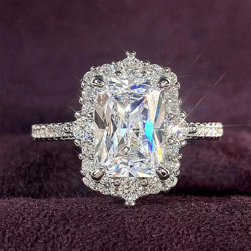Elegant Rectangle Shaped Artificial Zircon Decor Ring, Elegant Exaggerated Ring, Exquisite Trendy Engagement Ring, Fashionable Luxury Jewelry for Women As Anniversary Wedding Party Gift, Synthetic Zircon Rings