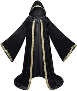 Velvet Wizard Robe with Hooded and Sleeves, Halloween Fancy Cool Cosplay Costume