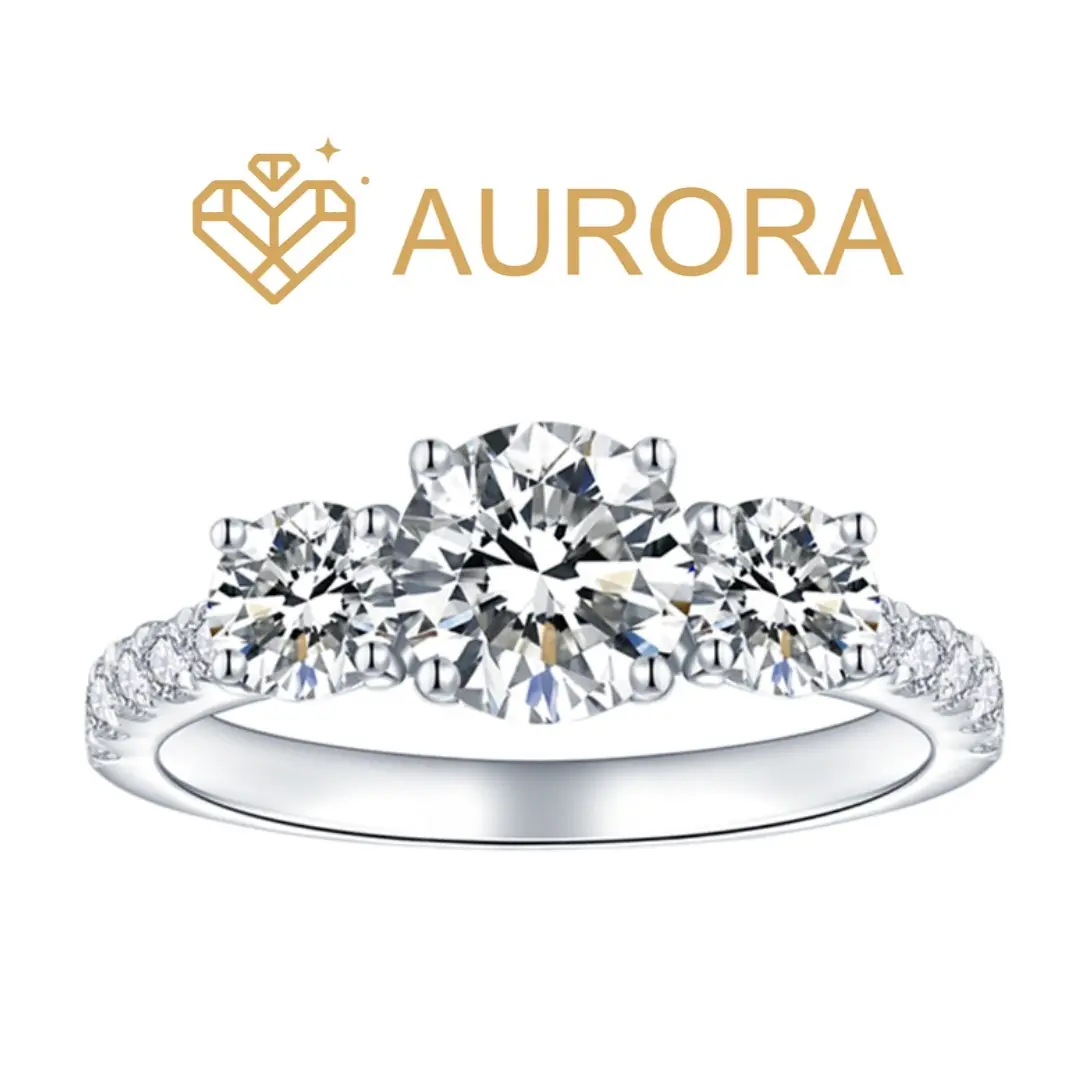 【#86 Iridescent】3 stone 1CT Full Moissanite main stone and side stone ring S925 Sterling Silver High Quality Birthday Anniversary Women Wedding Engagement Ring Jewelry Synthetic Moissanite