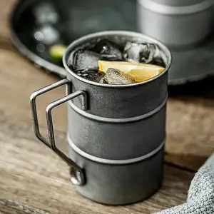 Vintage Retro Stainless Steel Outdoor Camping Cup with Portable Handle, Food Grade Lead Free BPA Free Unbreakable Heat Resistant Drinkware, Travel Mug, Dishwasher Safe for Beer Coffee Water Picnic Travel Home Bar Hiking Daily Use
