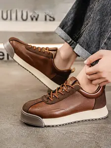 Men's Vintage Lace-Up Sports Casual Leather Shoes, Waterproof Non-Slip Outdoor Walking Shoes, Fashionable Comfortable Breathable Daily Wear