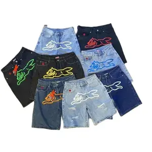 Streetz  New Summer Streetwear Men's Denim Shorts Hip Pop Dog Printed Wide Leg Baggy Shorts Pants Male Knee Length