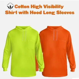 Men's High-Visibility 0528 Cotton Hoodie Tops, 2-4 Pack Stylish Long-Sleeve Safety Workwear, Summer Cotton Shirts (Lime Green/Orange)