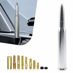 SHORT 50 BMG Bullet Antenna, 6061 Aluminum Anti-Theft Car Antenna with 10 Adapters, Easy Install for Ford GMC Chevrolet Silverado Trucks, Truck Accessories