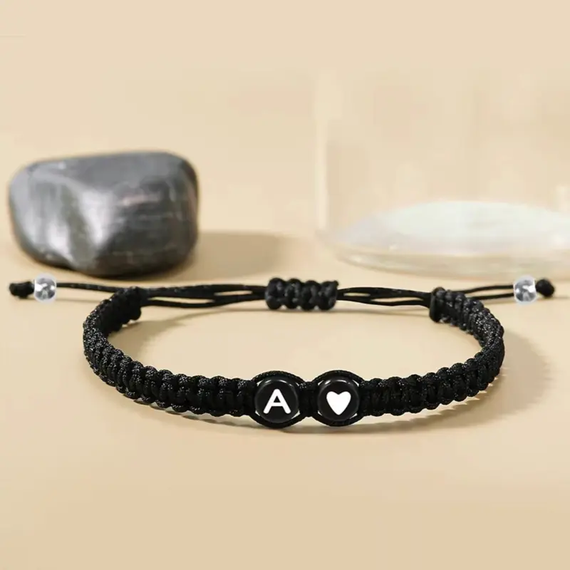 Initial Heart Bracelet Black with Heart Charm Adjustable Design for Everyday Wear Perfect Gift for Anniversaries Valentines Day and Friendship