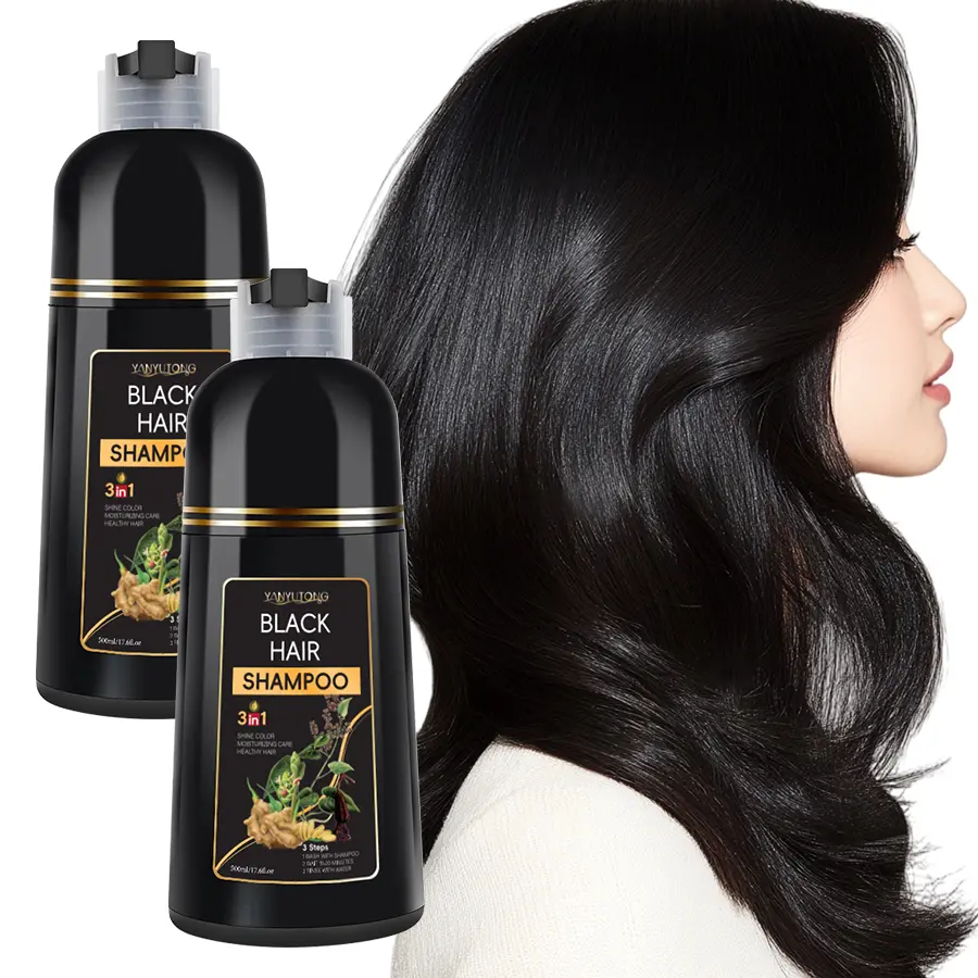1pcs/2pcs 500ml black hair dye shampoo, hair dye, Hair Dyeing, shampoo and hair care three in one, easy to use, gentle and non irritating herbal extract, natural black hair, more shiny, making hair look healthier, Herbal Hair Color
