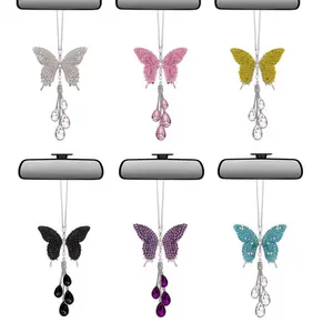 Glam Butterfly Car Mirror Decor, Pendant Design, Elegant Plastic Unisex Charm Accessory, Practical Gift for Car Interior Decoration