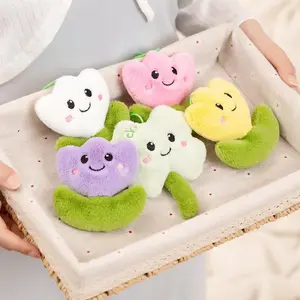 New Funny Watering Pot Flower Plush Toys Soft Stuffed Cartoon Tulip Four-leaf Clover Pendants Creative Kids Game Props