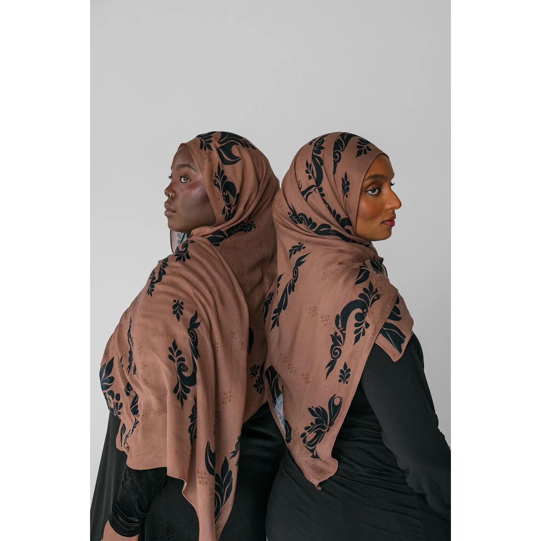 VELA Contemporary Modal Square Hijab, Richly Inspired & Infused with North and West African Henna Traditions, Midnight Henna Print Crafted Design, Hijab Design