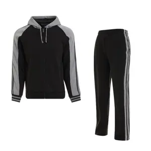 Men's 2 Piece Set Fleece Lined Zip Hoodie and Sweatpants Set 2 Stripe Open Bottom Pants Sizes S-XL