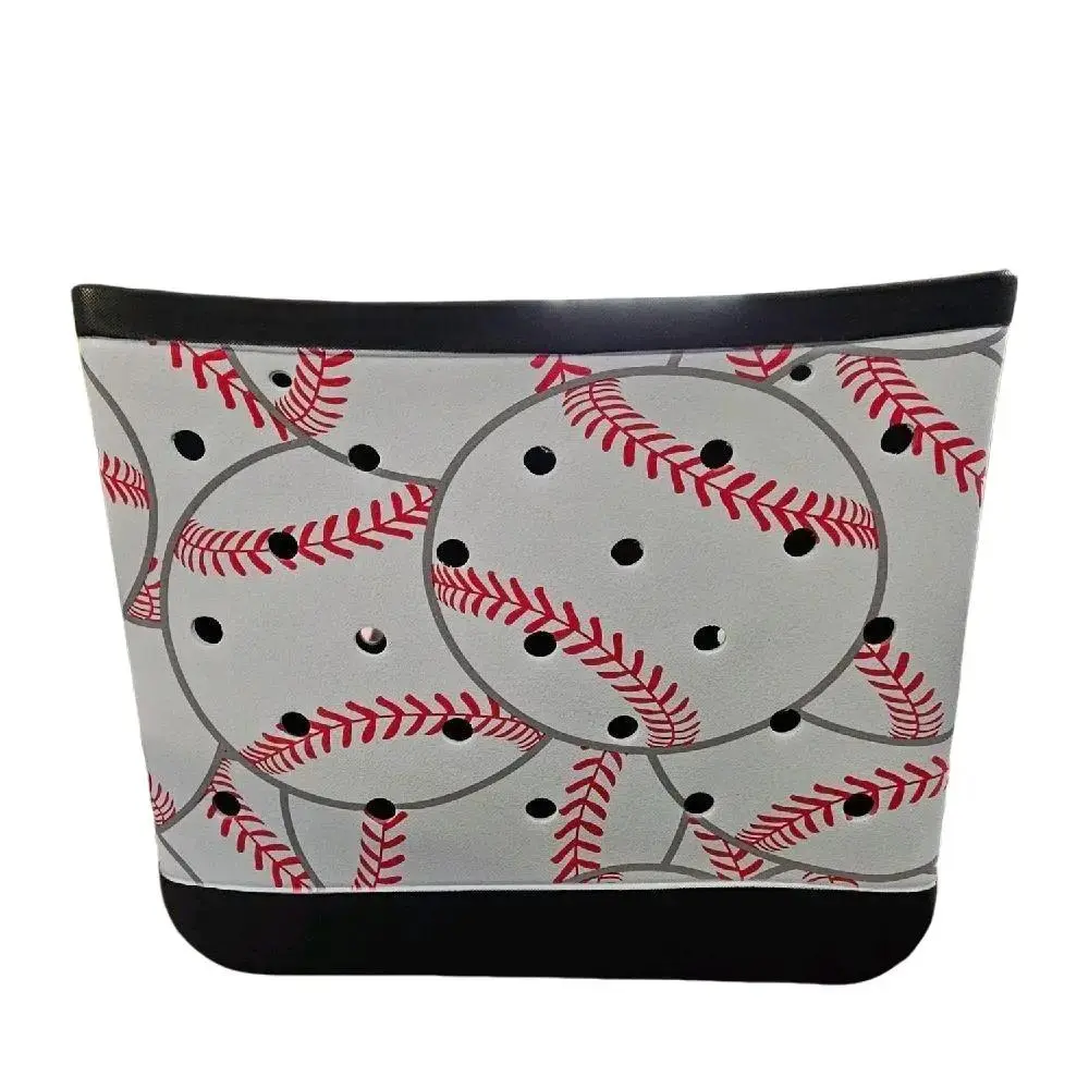 Baseball Print Medium Tote Bag-Black