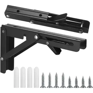 2 count 10 Inch Folding Shelf Brackets, Heavy Duty Collapsible Floating Triangle Wall Mounted L Table Hinges for Bench Table with Screws