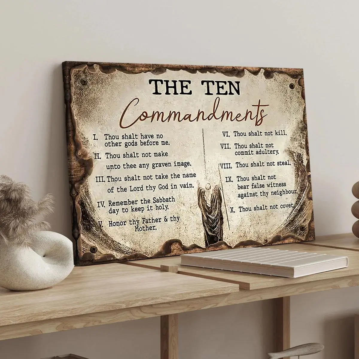 Wooden Framed Canvas The Ten Commandments Poster, Biblical Ten Commandments Poster, Modern Art Decoration, Home Poster, Ideal Gift, Ornaments, Wall Art Decoration