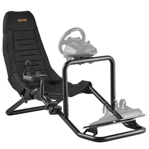 VEVOR Racing Wheel Stand, Heavy-Duty Integrated Simulator Cockpit Steering Stand, Fit Logitech G25, G27, G29, G920, G923, Thrustmaster T300RS, TX F458, T500RS, T3PA-PRO (F1/GT) and CSR Pedals, Black