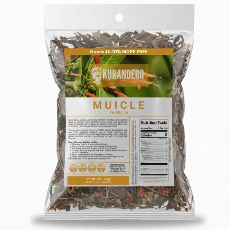KURANDERO Muicle Herbal Tea – 5 oz (141g) – 100% Natural Muicle Leaves (Mexican Honeysuckle) – Traditional Loose Leaf Tea from Mexico – Caffeine-Free, Vegan, Farm-Grown
