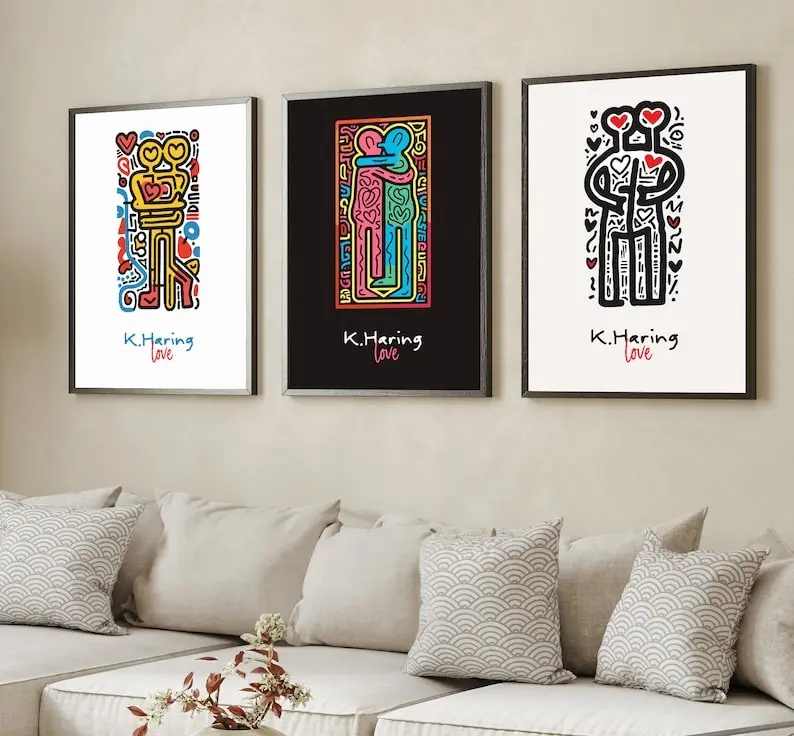 Keith Haring Print, love poster  iconic Haring Style for modern home, Keith Haring poster
