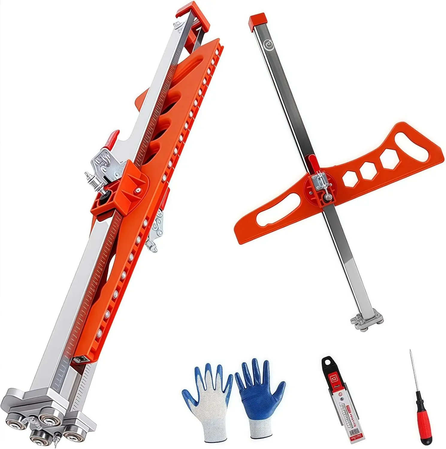 Stainless Steel Foldable Drywall Cutter with 19 Wheels, Hand-Push Steel Blade, 1.5-61cm Cutting Width, 3/8"-1/2" Plasterboard Fit, Shock-Absorb Adjustable Tool with Accuracy-Enhancing Features, Guided Straight Cut for Contractors’ Building Projects