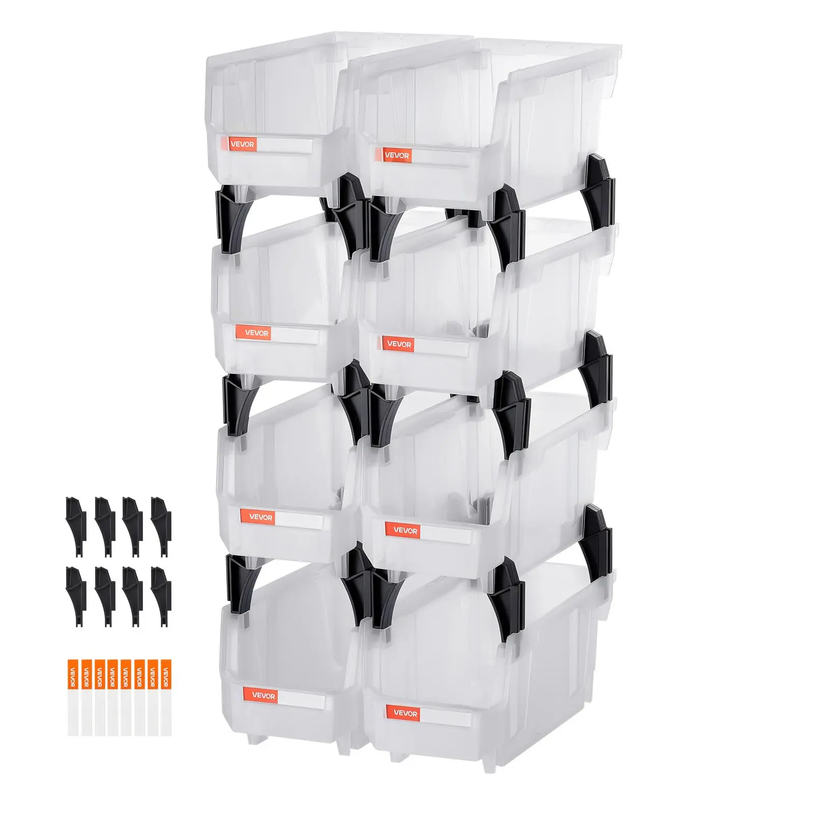 VEVOR Plastic Stackable Storage Bins Organiser - 8 Pack, 10.9x5.5x5.1in Transparent Multipurpose Boxes for Home Organization Storage, Closet, Garage, Storage Organization