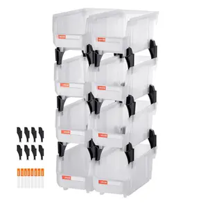 VEVOR Plastic Stackable Storage Bins,  10.9 x 5.5 x 5.1 inch (8 Pack), Plastic Containers for Organizing & Storage Bins for Closet, Garage, Small Parts, Office Supplies, Other Accessories, Transparent