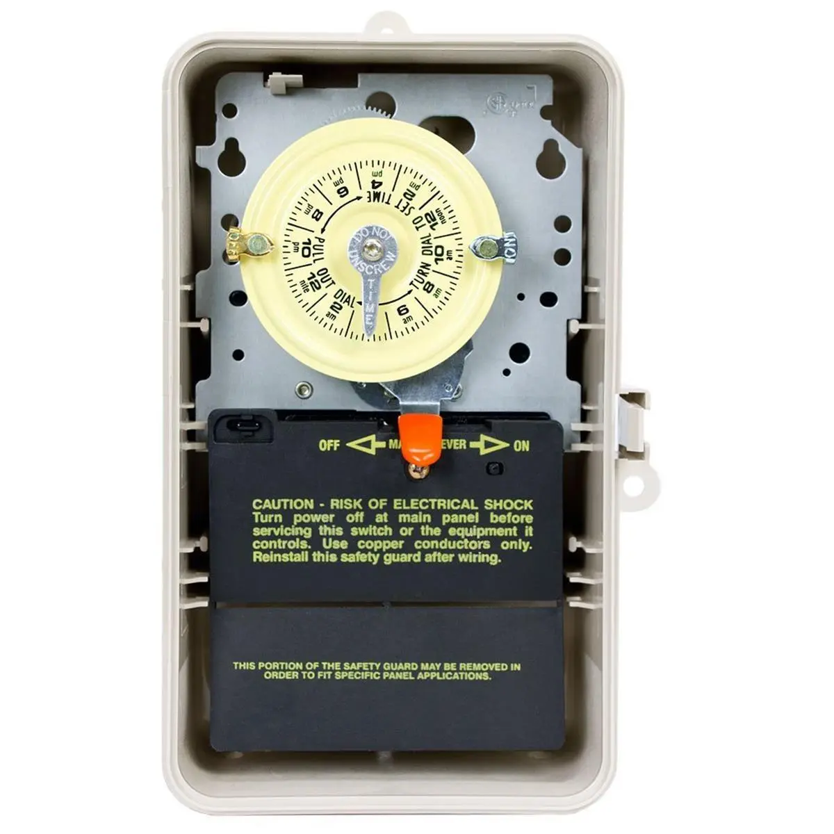 212 MAIN Industrial Mechanical Time Switch, 208-277V DPST High-Load Enclosed Metal Timer with 24-Hour Control, Manual Override, and 12 On/Off Operations for Indoor Pumps, Fans, and Signs