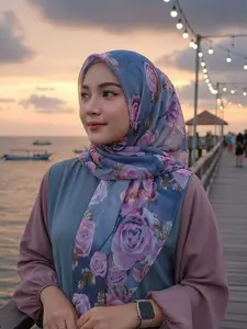 1pc Geometric Floral Print Hijab for Women, Lightweight Wrinkle-Resistant Chiffon, Soft Breathable Elegant Modesty Head Scarf for All Seasons